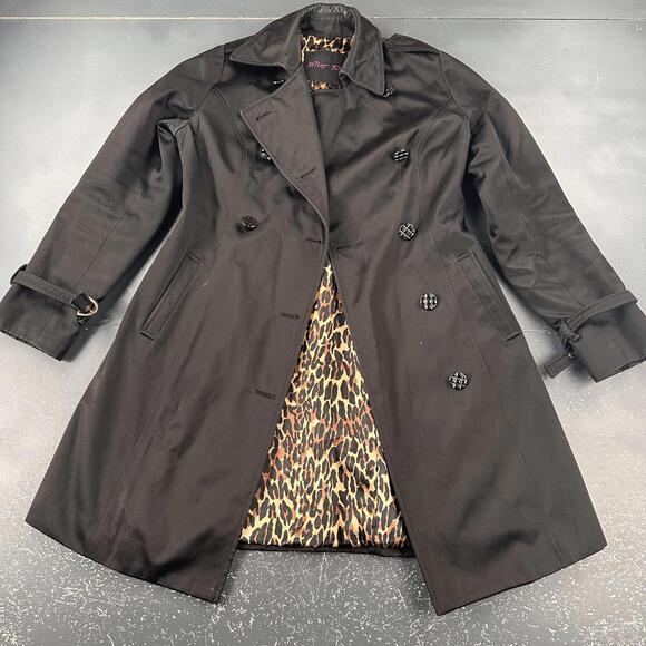 Betsey Johnson Jackets & Blazers - Betsy Johnson Trench Coat Womens Black Shiny Whimsigoth Pea Club Cheetah Lined